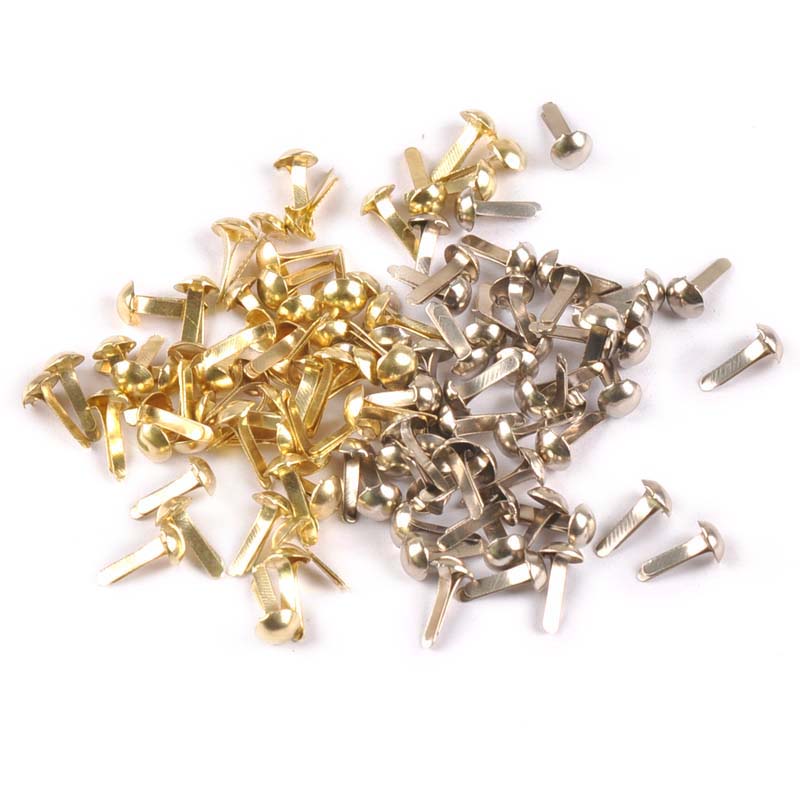 Embellishments For Scrapbooking - 100 قطعة مختلطة فضية/ذهبية مستديرة براد