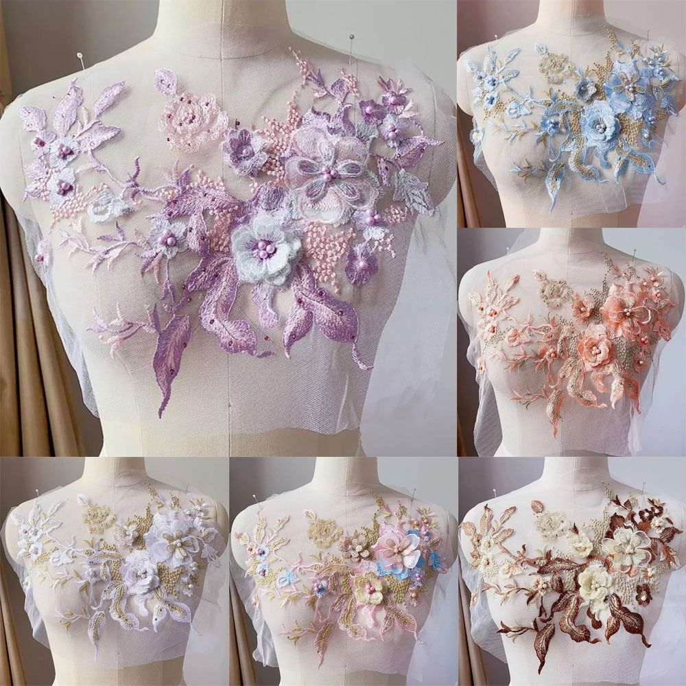 Embellishments For Scrapbooking - ثلاثية الأبعاد الزهور مطرز أقمشة الدانتيل