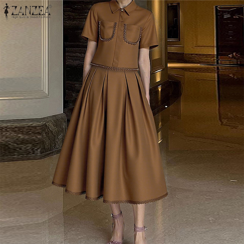 ZANZEA طقم تنورة أنيق من قطعتي - مراجعة Elastic Lace Trim وسعره