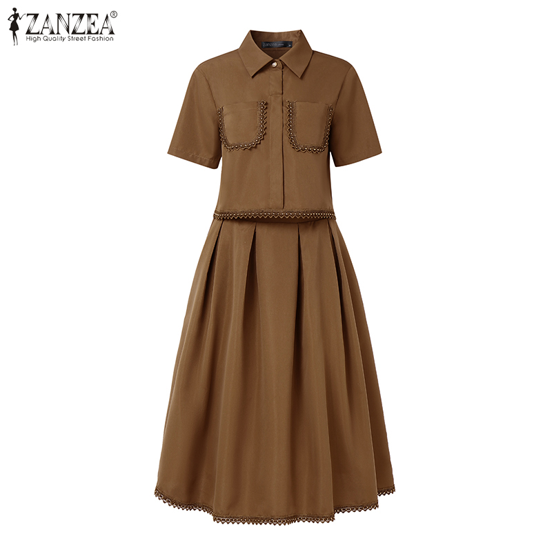 ZANZEA طقم تنورة أنيق من قطعتي - مراجعة Elastic Lace Trim وسعره